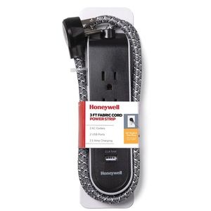 Honeywell 2 AC Outlet Fast Charge 2 USB Port 3 ft. Fabric Cord Powerstrip NWT